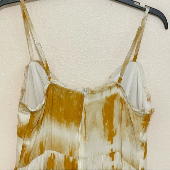Xtraordinary Gold Zippered Ruffled Tie Dye Spaghetti Strap V Neck Short Dress - Picture 7 of 12